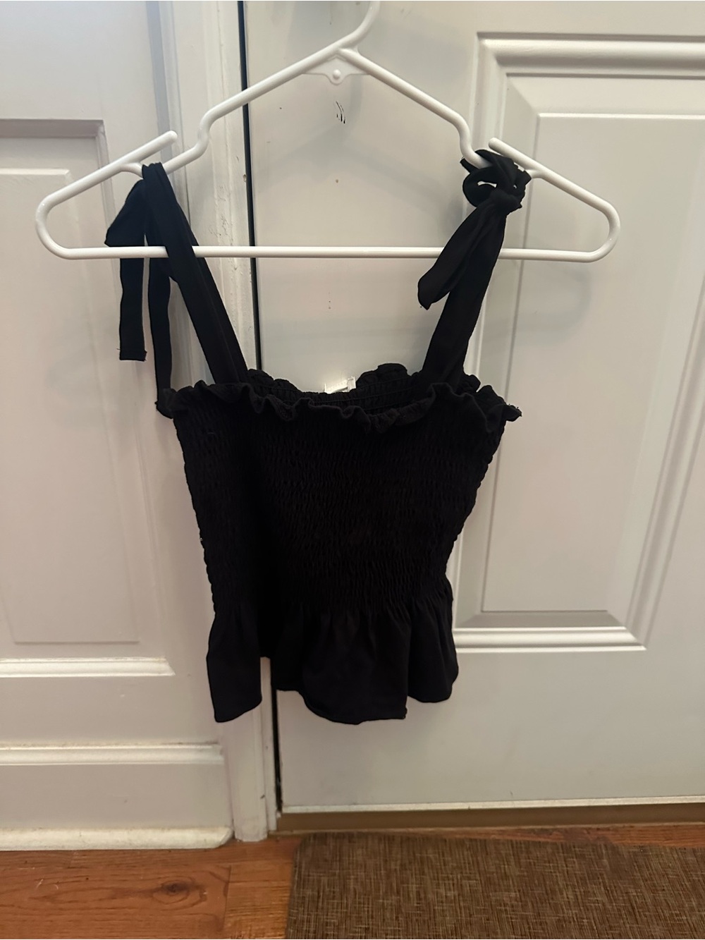 Black H&M crop top with ruffles and tie straps size XS